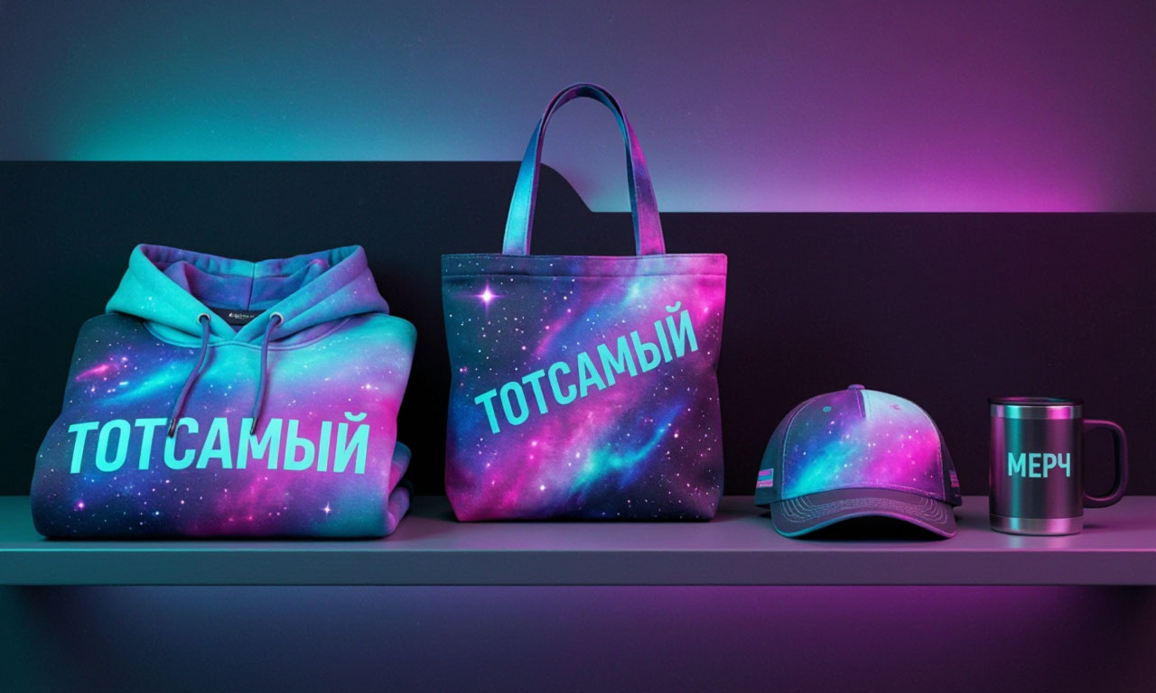 Коллекция брендированных предметов на полке